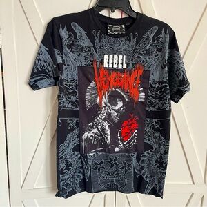 Rebel Vengeance Y2K Black Graphic T-Shirt Size S‎